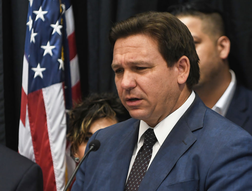 Florida Governor Ron DeSantis speaks at a press conference...