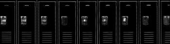 american epidemic of gun violence, debate over school safety initiatives & second amendment protections: row of 18 black traditional metal school lockers