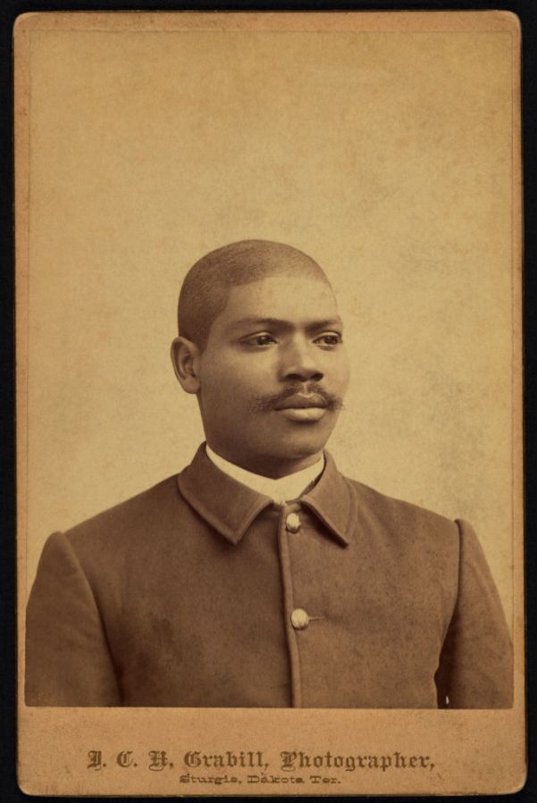 Buffalo Soldier, Head and Shoulders Portrait in Five-Button Sack Coat, Sturgis, Dakota Territory, USA, by John CH Grabill, William A Gladstone Collection of African American Photographs, 1880s