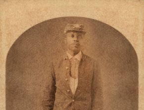 African-American Man, Possibly a Buffalo Soldier, Full-Length Portrait, Cantonment, Indian Territory, Mosser & Snell, 1860s