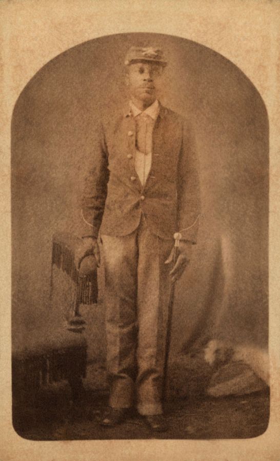 African-American Man, Possibly a Buffalo Soldier, Full-Length Portrait, Cantonment, Indian Territory, Mosser & Snell, 1860s