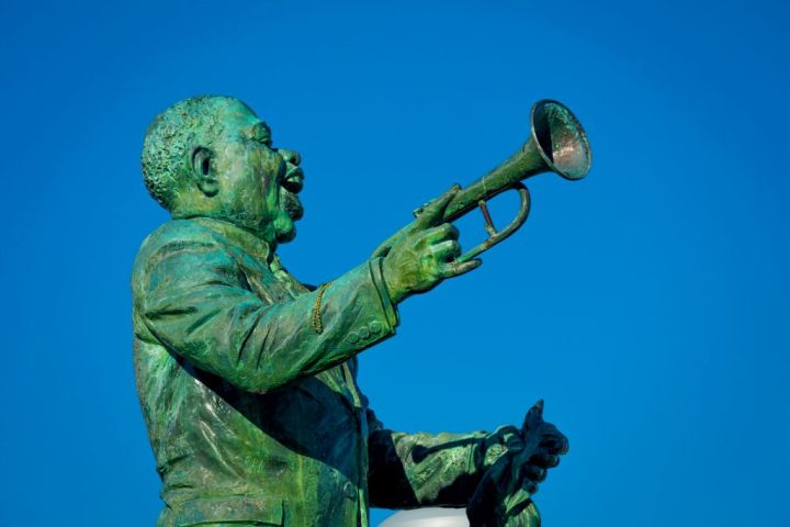 Louis D Armstrong, Satchmo Statue, honoring the most famous American Musician of 20th Century, New Orleans, LA