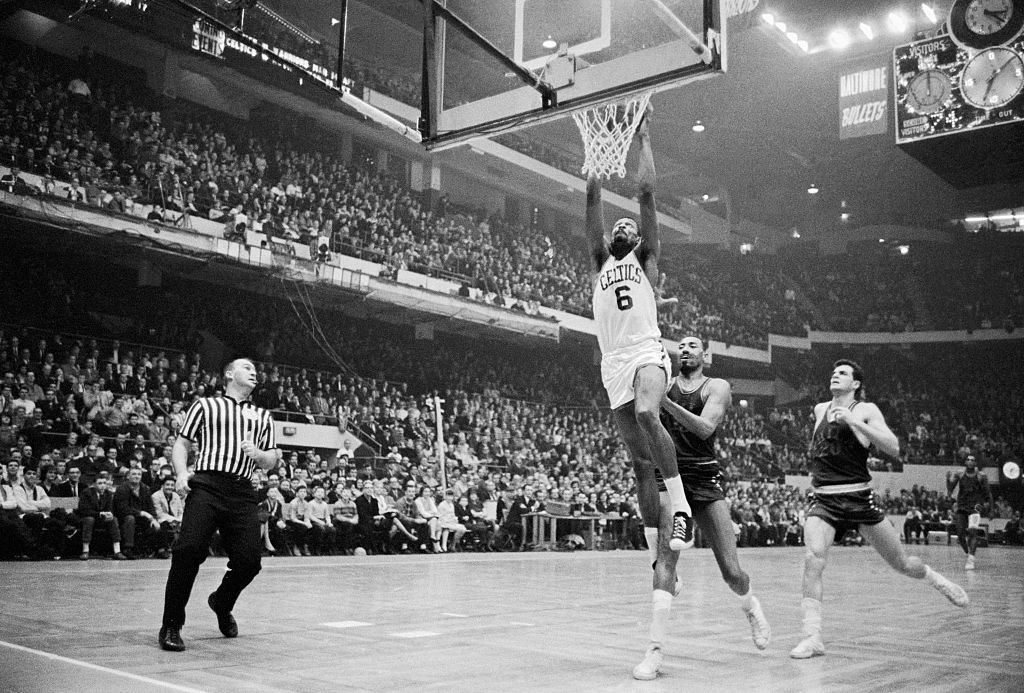 Wilt Chamberlain with Dave Gambee and Bill Russell During Game