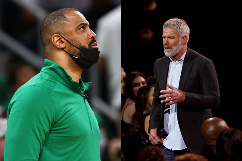 Boston Celtics head coach Ime Udoka and former NFL star Brett Favre