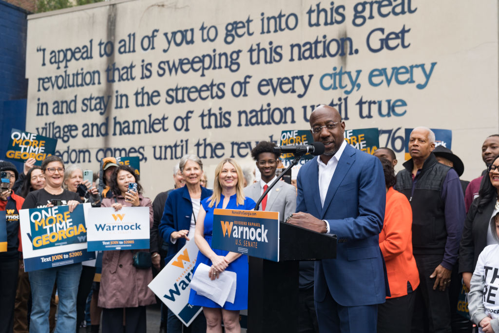 Sen. Raphael Warnock Holds A Press Conference In Atlanta