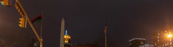 Niagara Square with the lights on during the night in Buffalo in New York