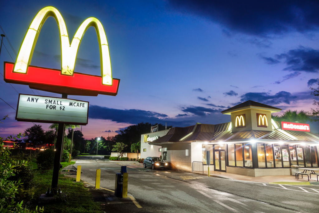 Florida, Stuart, McDonalds fast food restaurant at night