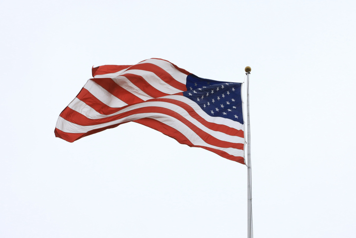 American flag flying in the sky