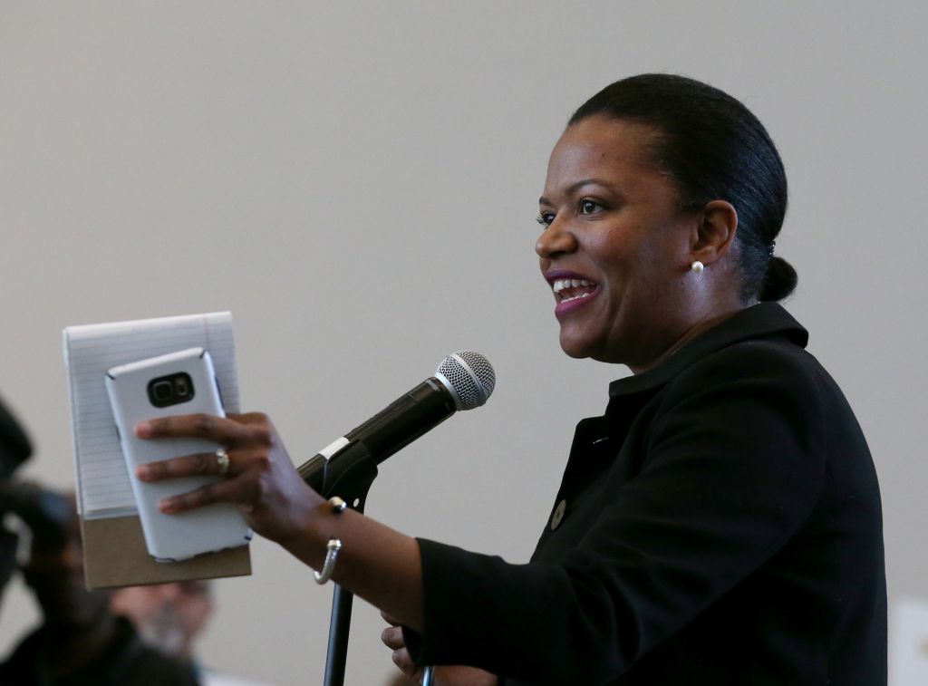 Sen. Linda Dorcena Forry speaks during the UMass