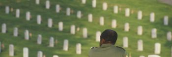 African-American Veteran Sitting in Cemetery, Los Angles, California