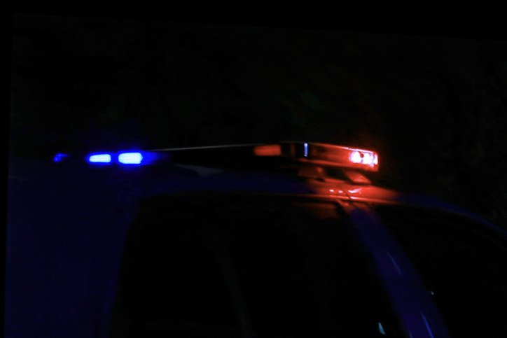 Police car with LED lights at a crime