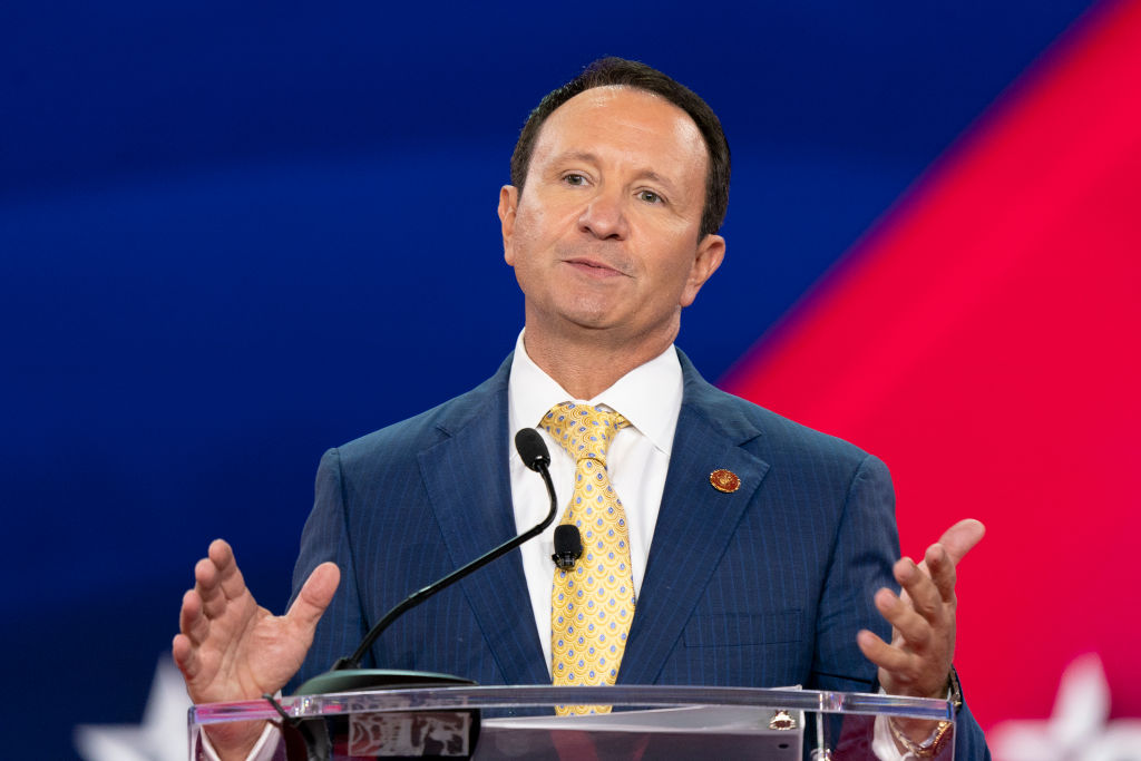 Louisiana Attorney General Jeff Landry speaks during CPAC (...