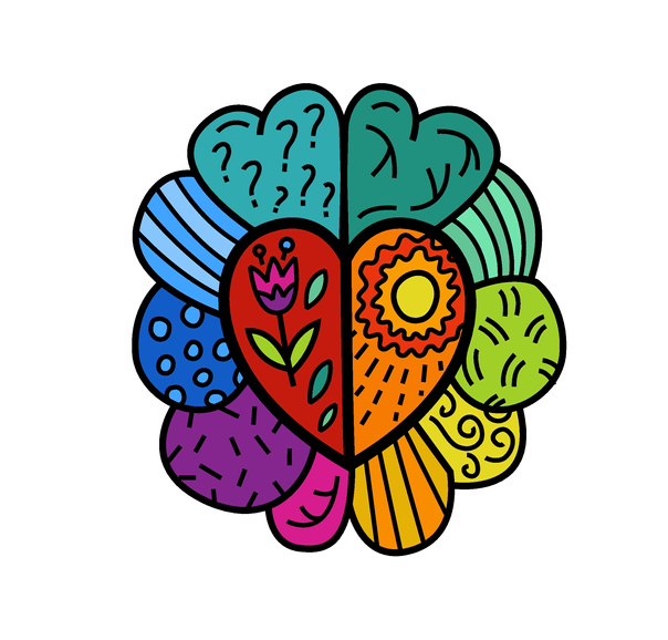 Brain symbol composed of a vibrant spectrum of colors.