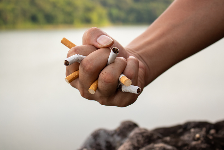 Cigarettes destroyed on a stone