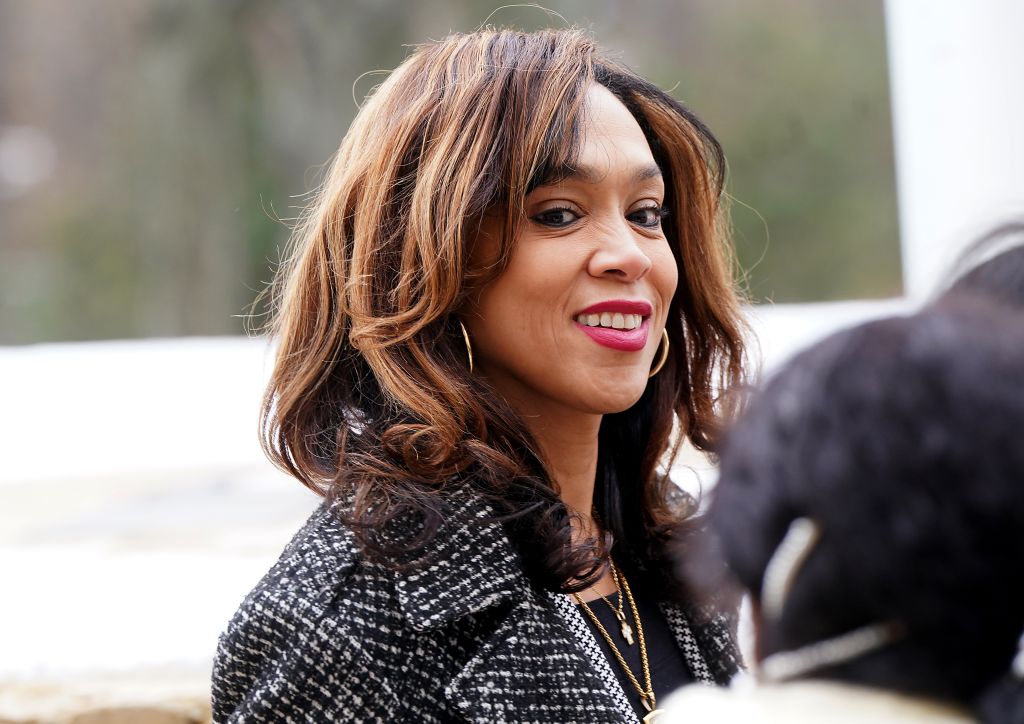 Former Baltimore State’s Attorney Marilyn Mosby, with supporters, at the federal courthouse in Greenbelt on Wednesday with her lawyer, federal public defender James Wyda.