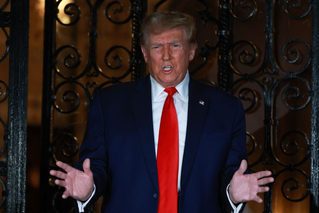 Former President And GOP Presidential Candidate Donald Trump Speaks To The Media In West Palm Beach, Florida