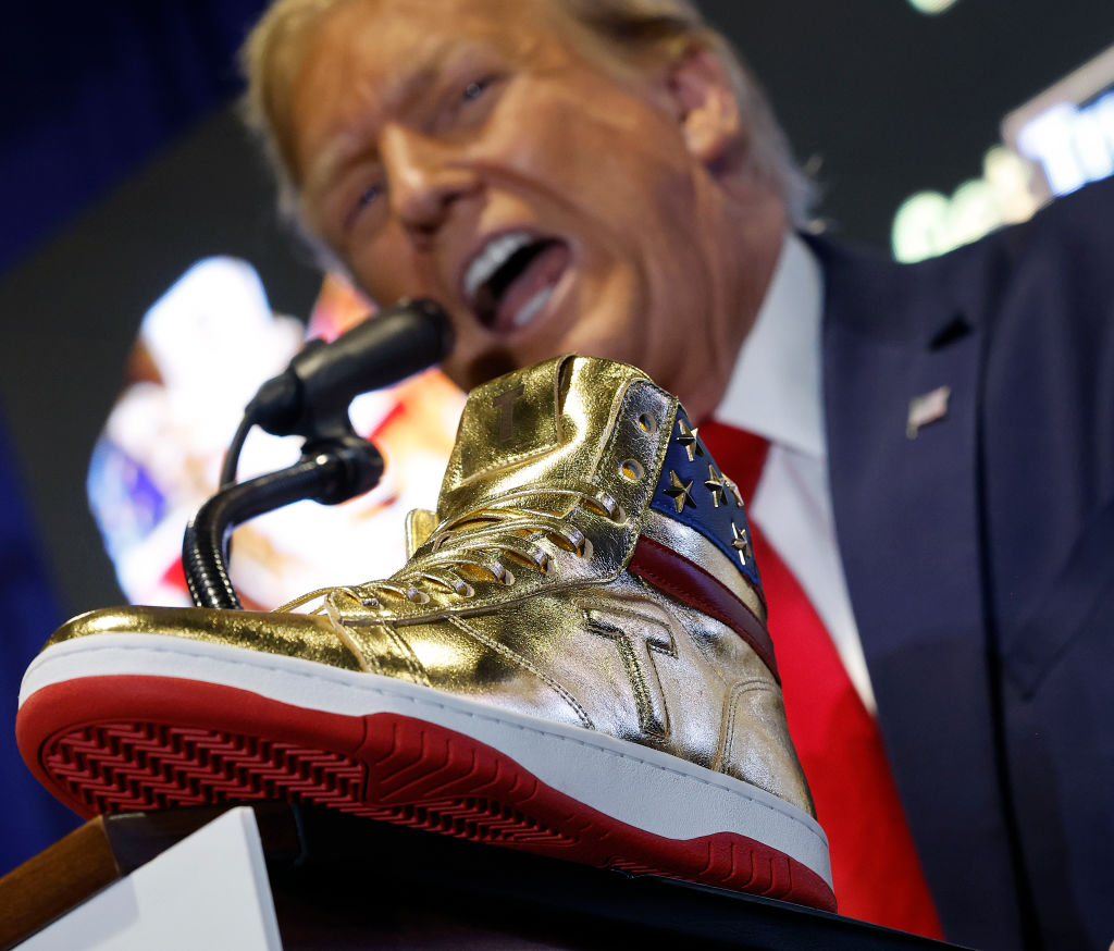 Presidential Candidate And Former President Donald Trump Attends Sneaker Con To Launch His New Shoe Line