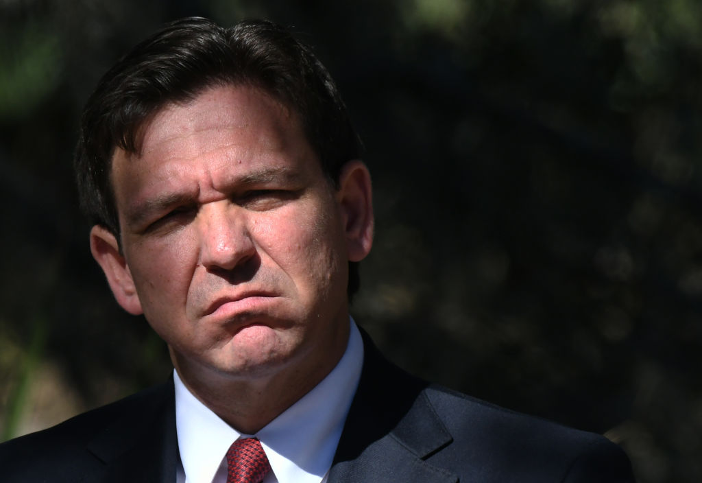 Florida Gov. Ron DeSantis attends a press conference at Blue...