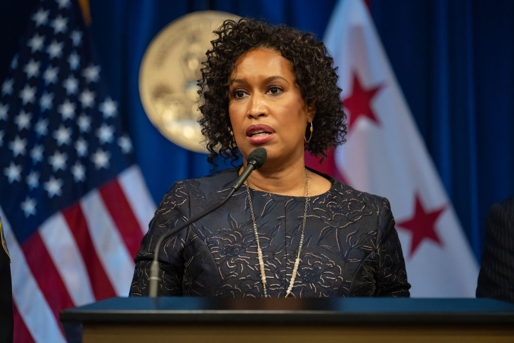WASHINGTON, DC- APRIL 03: D.C. Mayor Muriel Bowser speaks at a
