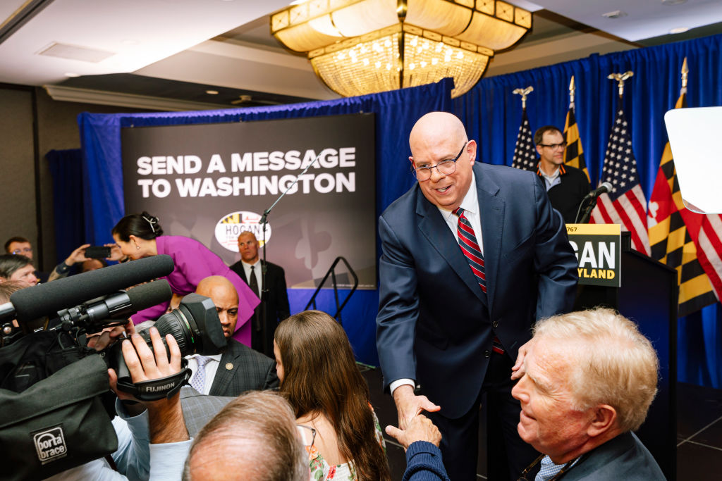 Republican nominee for US Senate Larry Hogan and his wife, Yumi