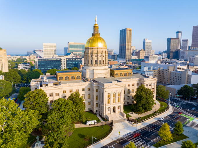 2023 aerial drone photo Georgia State Capitol Building in Atlanta