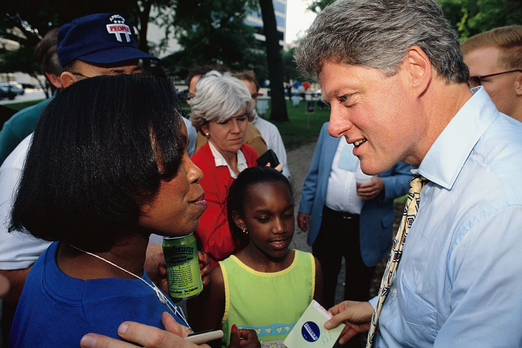 Bill Clinton Speaking to Potential Voter While Campaigning