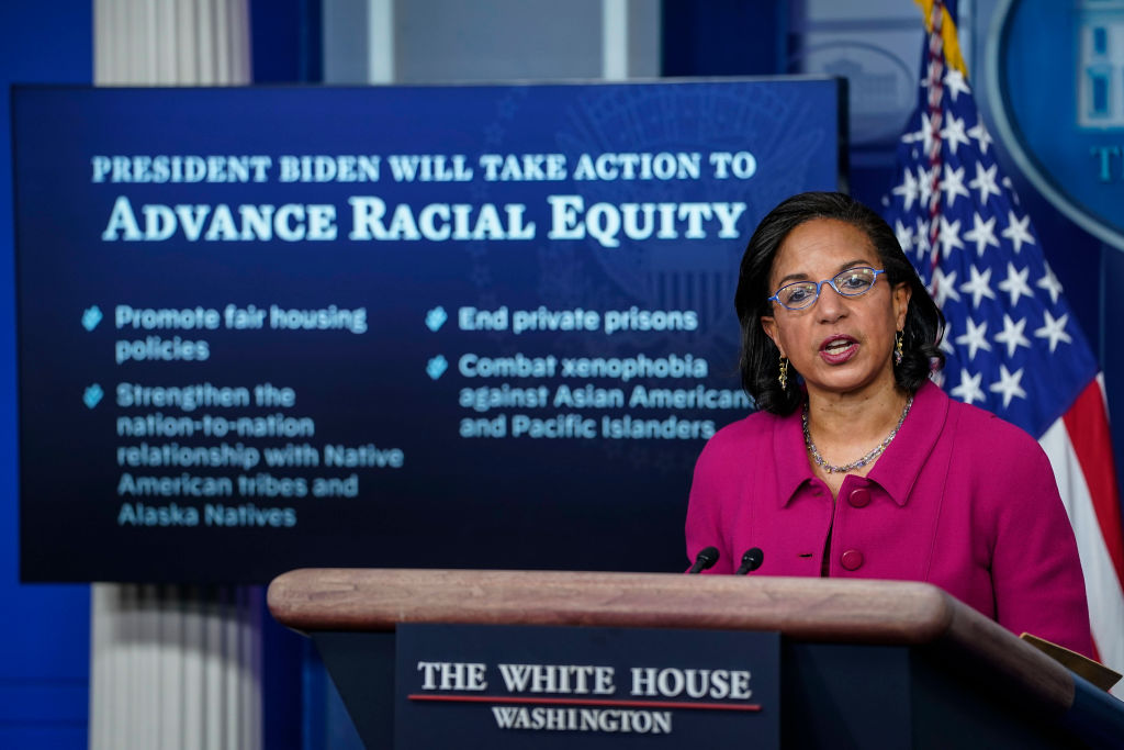 White House Press Secretary Jen Psaki And Domestic Policy Advisor Susan Rice Hold Briefing