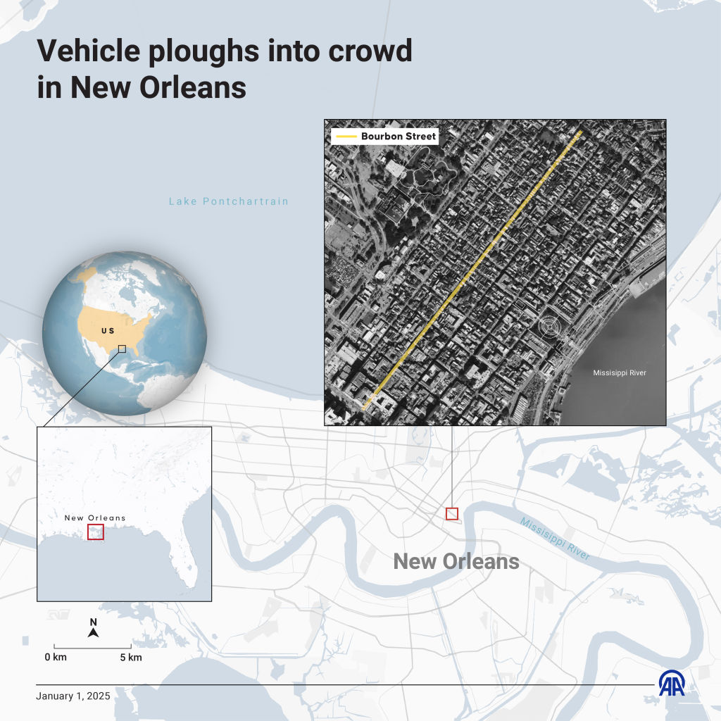 Vehicle ploughs into crowd in New Orleans