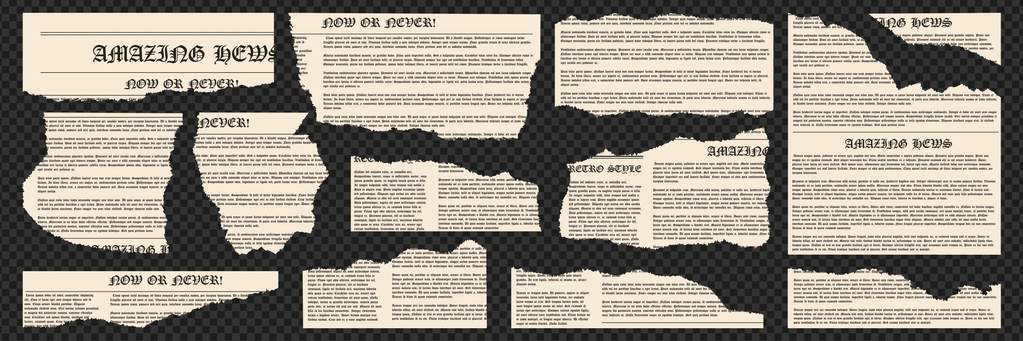 Vintage set of grunge-style newspaper clippings. Elements made of torn paper for printing works or collages. Vector.