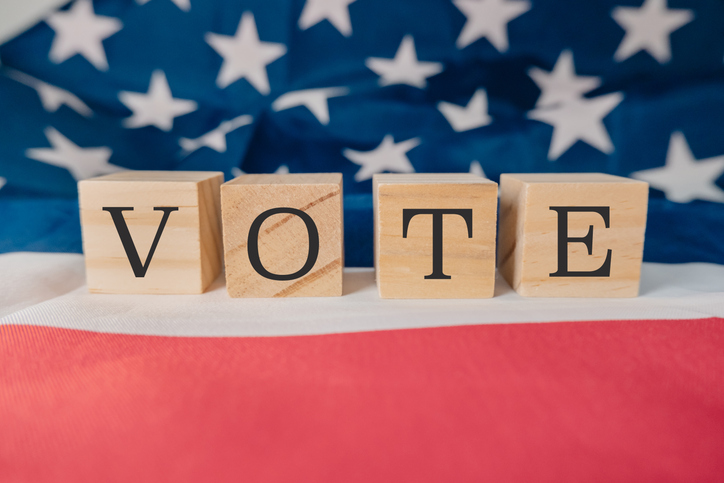 Wooden block with the word Vote written on it