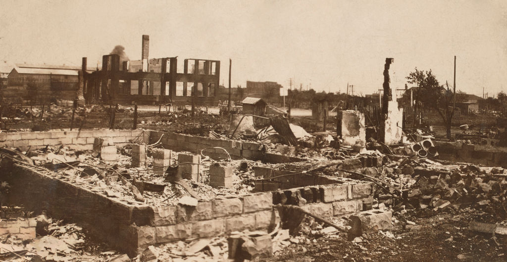 Ruins of Greenwood District after Race Riots, Tulsa, Oklahoma, USA, Unidentified Artist, June 1921