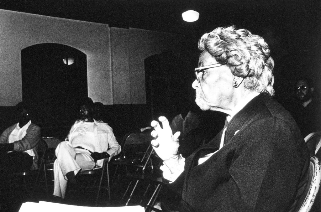 Woman and men at event