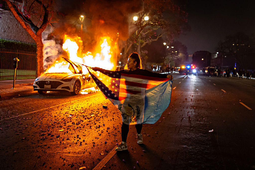 Protesters continue to clash with the Los Angeles Police Department in downtown Los Angeles due to the immigration raids in L.A.