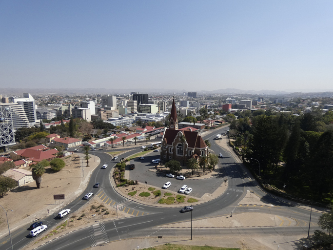 Aerial view of Windhoek with Christuskirche. Africa, Travel, Safety