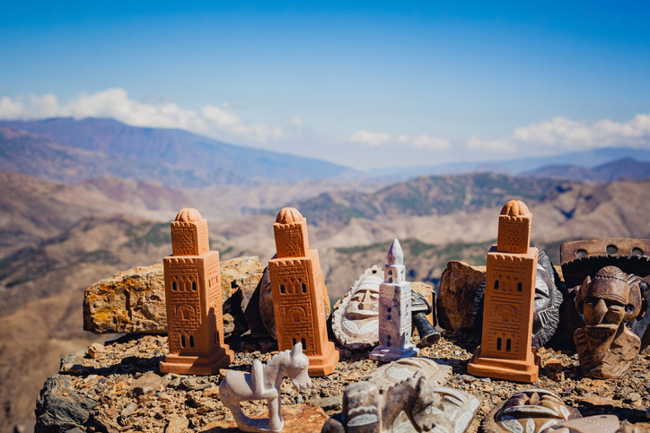 Moroccan souvenir pieces on the Atlas Mountains Road. Africa, Travel, Safety
