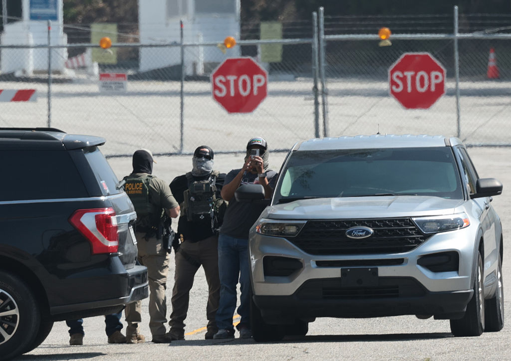 ICE agents stage outside Gate E of Dodger Stadium