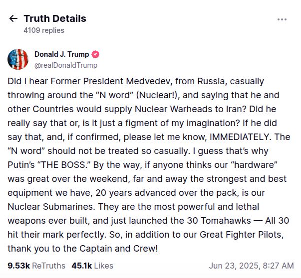 Donald Trump Truth Social Post