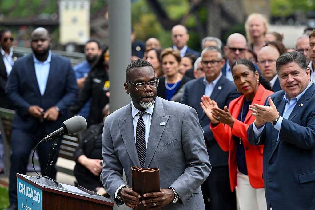 Chicago Mayor Brandon Johnson Speaks During A News Conference In Chicago Illinois