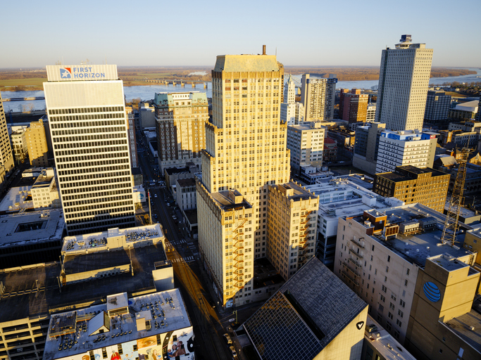Aerial Sunrise View of Memphis Skyline