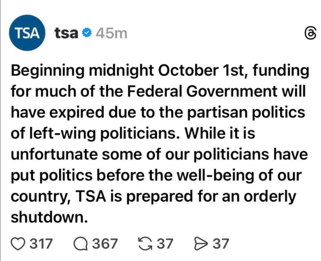 Screenshot of TSA Social Media Post