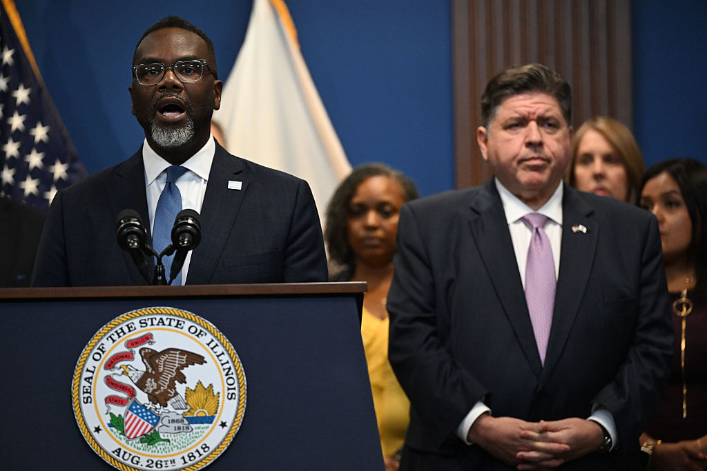 Chicago Mayor Brandon Johnson Speaks During A News Conference In Chicago, Illinois