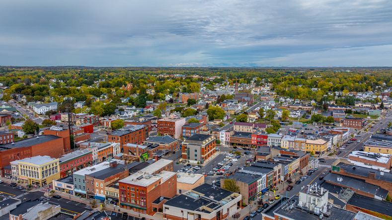Aerial photo over Seneca Lake and the City of Geneva New York
